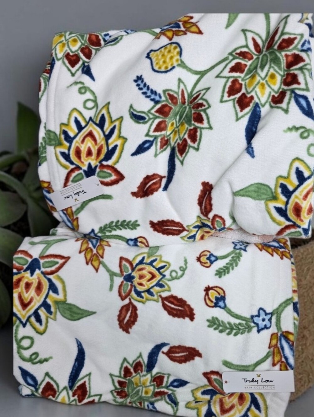 Truly Lou S/2 Bath Towels Fall Multicolored Floral Jacobean 100% Cotton